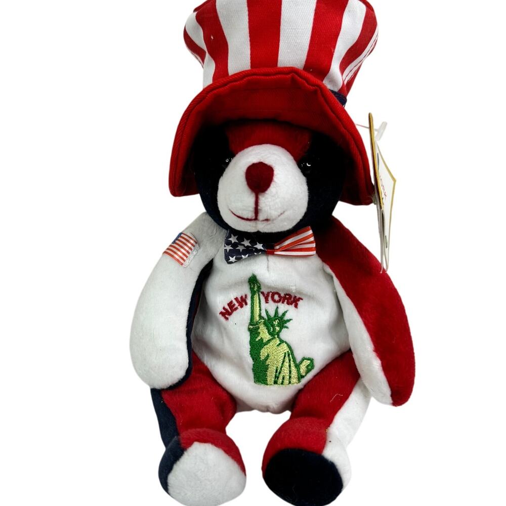 2002 Flag Bear I Love NY Patriotic‎ Bean Bag 10" Plush